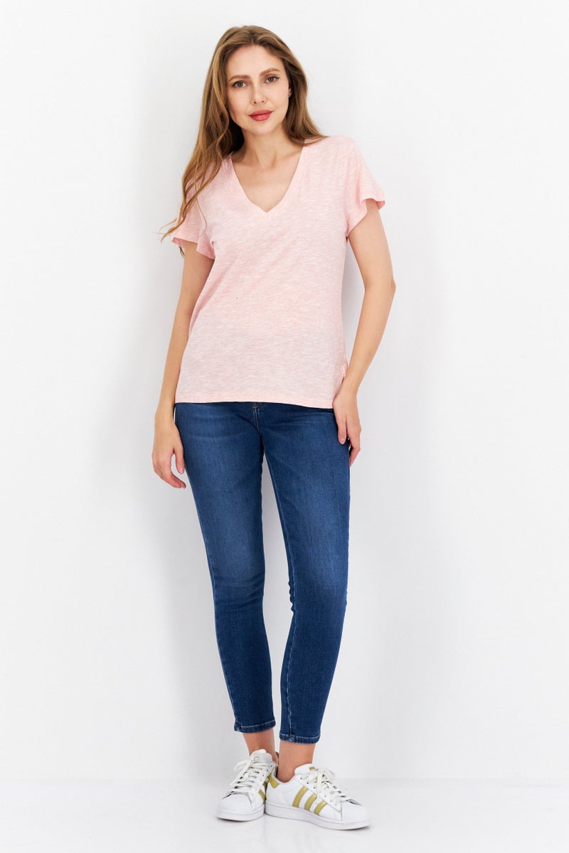 Splendid Women V Neck Short Sleeve Textured T-Shirt, Pink - Image 4